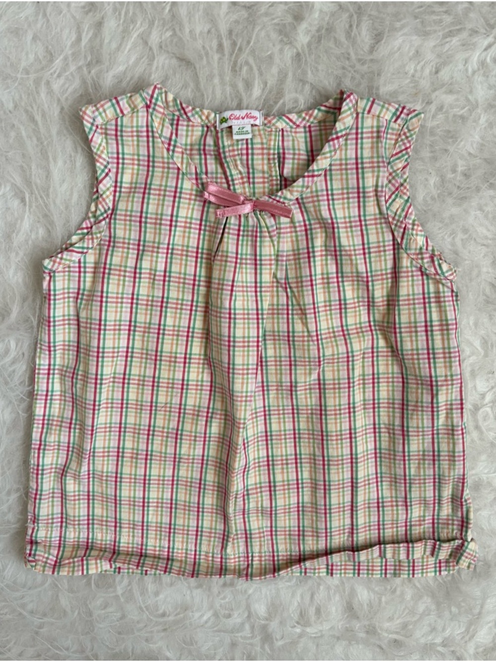 Y2K Old Navy Preppy Pink & Green Plaid Bow Sleeveless Top for Coquette Girls